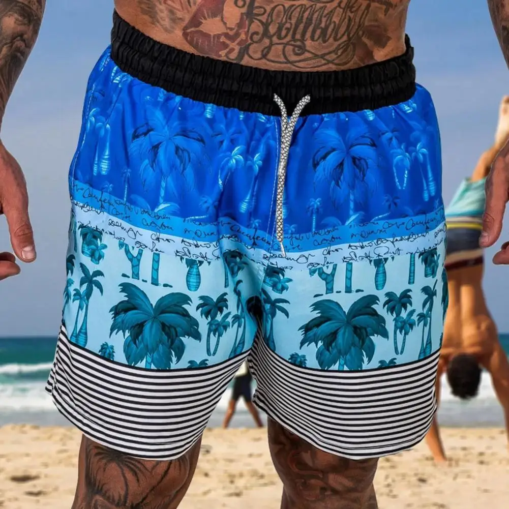 Летние шорты, пляжные брюки, быстросохнущие штаны для серфинга, пляжные шорты с принтом кокосовой пальмы, эластичный пояс на шнурке для отдыха