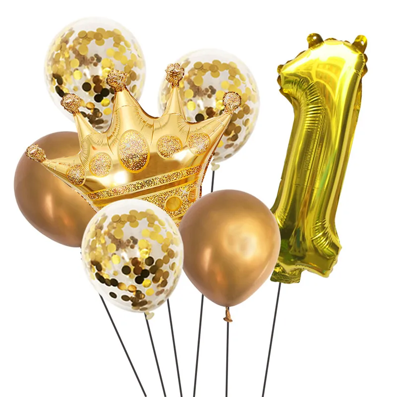 7шт С Днем Рождения Золотая 32-дюймовая Корона с номером Воздушные шары из фольги на День Рождения, Годовщину Вечеринки, Воздушные шары для украшения детского душа