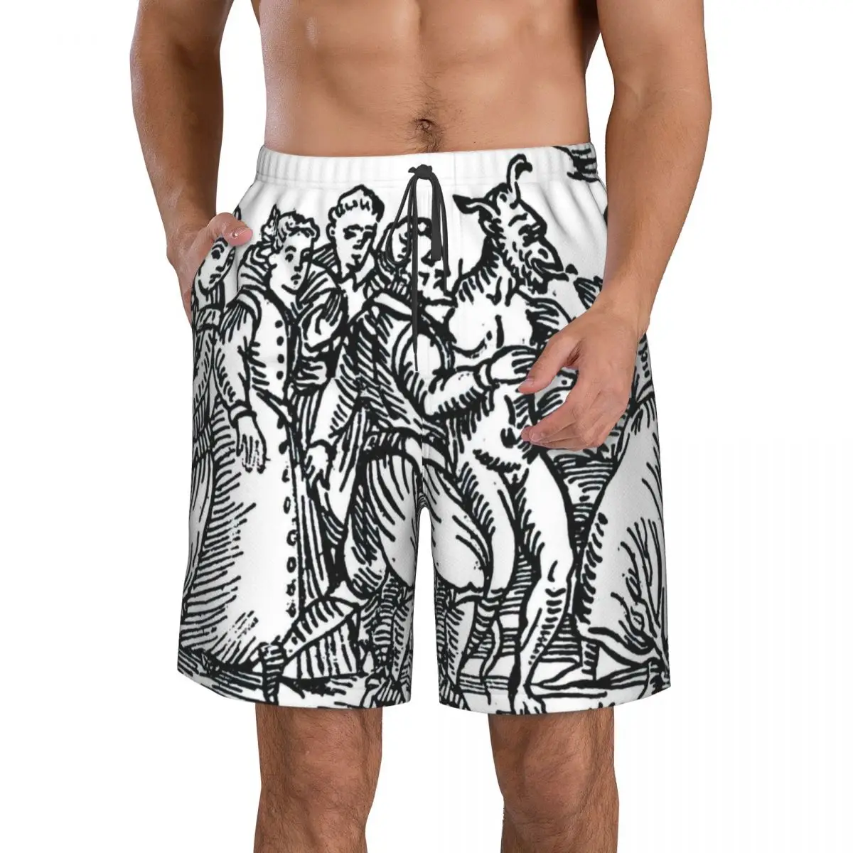 Мужские пляжные шорты Witches Dancing With The Devil, Быстросохнущий купальник для фитнеса, Забавные уличные забавные 3D-шорты