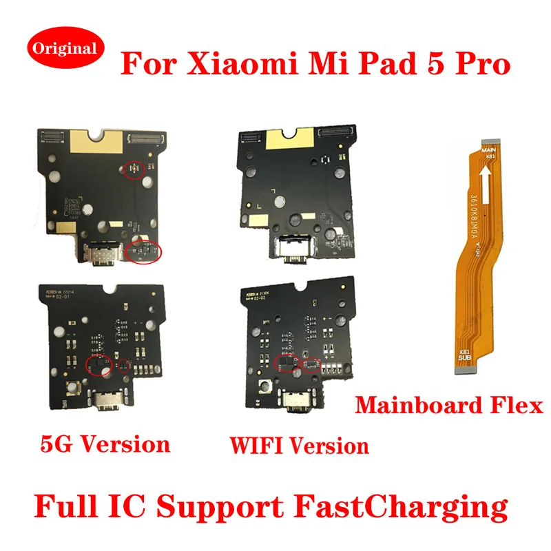 Оригинальный USB-порт для зарядки, разъем для док-станции, гибкий кабель материнской платы, заменяющая деталь для Xiaomi Mi Pad 5 Pro версии 5G Wifi