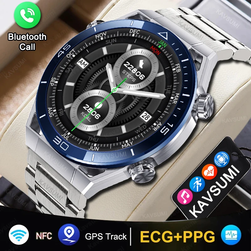 2023 NFC Смарт-Часы Мужские Bluetooth Call Sport GPS Track Watch Беспроводная Зарядка Пользовательский Циферблат Пульсометр ЭКГ Smartwatch Для Xiaomi