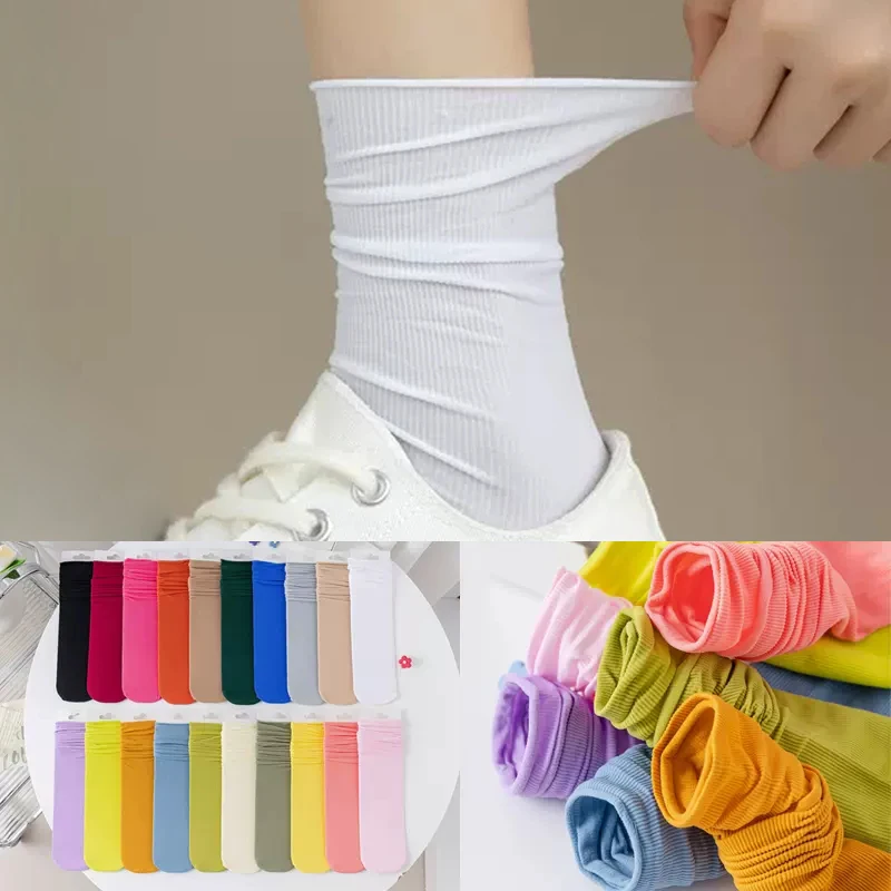 Женские летние тонкие свободные носки для девочек Бархатные мягкие дышащие длинные носки Сплошной цвет Черный Белый Хаки Бежевый Высокие носки Harajuku