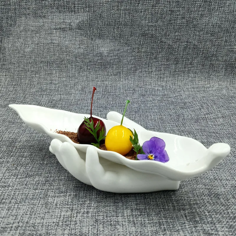 Белая керамическая тарелка для ужина в форме листа бергамота Неправильной формы, тарелка для суши, посуда для молекулярной кулинарии, Кухонные столовые принадлежности
