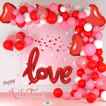 95 РозовоБелых воздушных шаров Конфетти с сердечками Фольга Красные сердечки День матери Свадьба День рождения День Святого Валентина  5