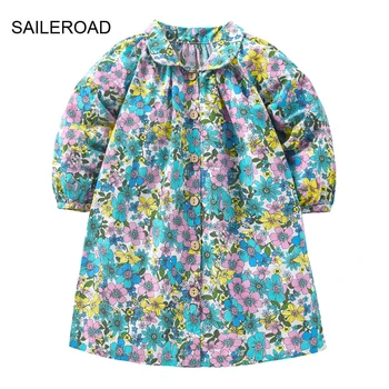 Платья SAILEROAD для детей 2-7 лет, платье с длинными рукавами и цветами, наряд для маленьких девочек, платье принцессы, хлопковая детская одежда  5
