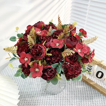 Имитация шелка, цветы, большая чайная роза, гортензия, букет искусственных цветов, подарок на День Святого Валентина, декор для праздничной вечеринки, искусственные розы  5