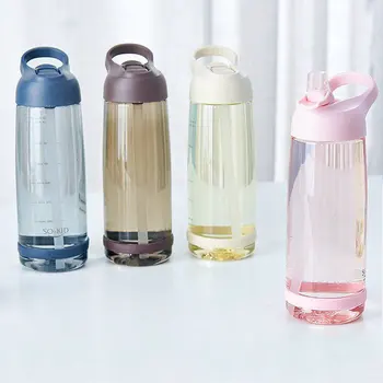 Пластиковая уличная бутылка для воды с соломинкой, спортивные бутылки, герметичные, экологически чистые, для детской школы с крышкой, портативные бутылки для походов  5