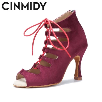 Танцевальная обувь CINMIDY Для женщин, обувь для латиноамериканских танцев, Танго Сальса Румба, Ботинки для бальных танцев, Обувь для вечеринок, женские туфли на высоком каблуке  5