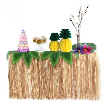 Юбка для стола из соломенной травы цвета Луау, соломенные принадлежности для тематических вечеринок на тропических Гавайях, украшения для свадьбы, Дня рождения  5