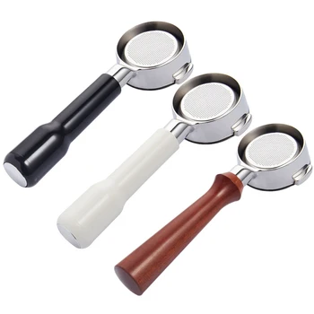 51/53/58 мм Инструменты для приготовления кофе Эспрессо, ручка для кофемашины с двумя ушками, Бездонный фильтр, Переносной фильтр, Универсальный деревянный набор из нержавеющей стали  5