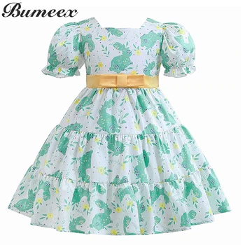 Платья для девочек Bumeex 2023, летняя Новая юбка для маленькой девочки, Волшебный рукав с пузырчатым рисунком, юбка принцессы с принтом Кролика, детская одежда  5