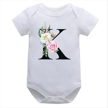 Акварельный боди с цветочным алфавитом, одежда с цветочным алфавитом для маленьких девочек, детский комбинезон с цветочными буквами, Белая роза, детская одежда m  4
