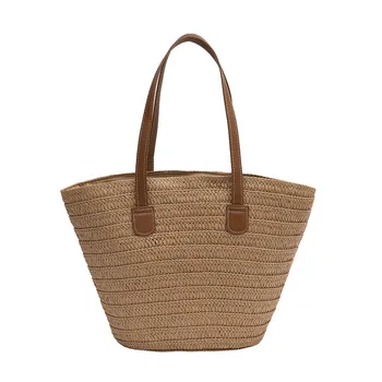 Модные Брендовые сумки в плетеном стиле Для женщин, высококачественные уличные Модные сумки из натурального растительного волокна большой емкости для покупок  10