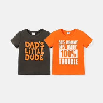 Хлопковая футболка с буквенным принтом PatPat для маленьких мальчиков с коротким рукавом  5