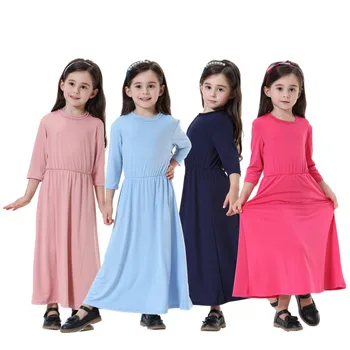 2023 Новое платье для девочек, детские платья, Льняные мусульманские летние Однотонные вечерние платья принцессы для маленьких девочек, одежда  3
