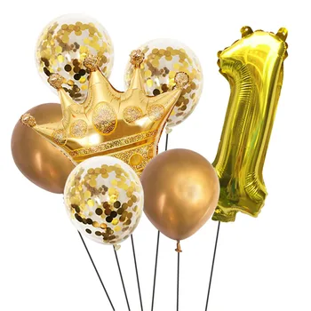 7шт С Днем Рождения Золотая 32-дюймовая Корона с номером Воздушные шары из фольги на День Рождения, Годовщину Вечеринки, Воздушные шары для украшения детского душа  5
