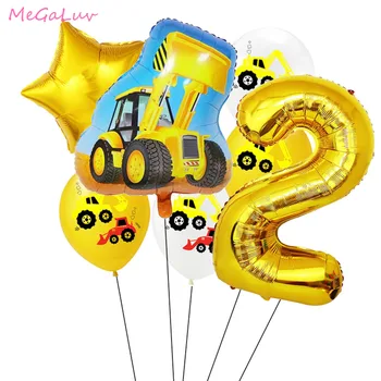 Украшение Строительной вечеринки Экскаватор Воздушные шары Воздушный шар с номером из фольги для душа ребенка Принадлежности для вечеринки по случаю Дня рождения мальчиков  5