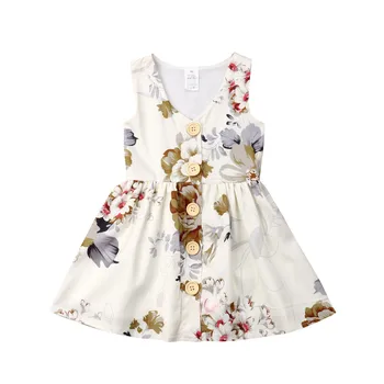 Новое платье без рукавов с цветочным рисунком для маленьких летних повседневных платьев Happy Life для маленьких девочек Платье с разрезом на пуговицах  5