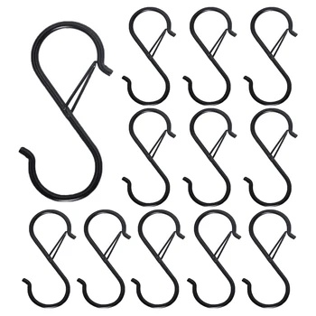 12 шт. S-образных крючков для подвешивания - S-образные крючки для кухонной утвари и вешалки для шкафа - Черные S-образные крючки для подвешивания горшков с растениями  10