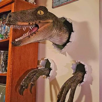 Broken Wall Raptor Комплект из трех предметов Имитация Динозавра Dragon Legends Реквизит 3D Настенная Художественная скульптура В форме статуи Домашнего декора  5