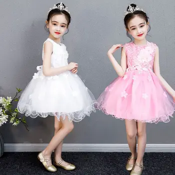 Детское элегантное платье принцессы, платья для девочек на свадьбу, вечеринку, платье с вышивкой для девочек в цветочек, одежда для девочек без рукавов Q407  5