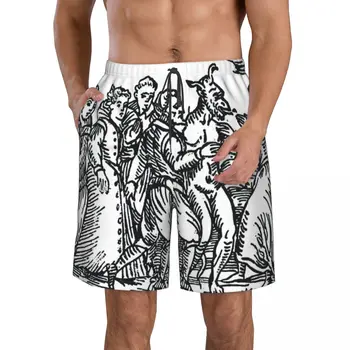 Мужские пляжные шорты Witches Dancing With The Devil, Быстросохнущий купальник для фитнеса, Забавные уличные забавные 3D-шорты  5
