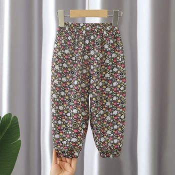 Летние брюки для девочек с цветочным рисунком, детские брюки для девочек в повседневном стиле, одежда для маленьких девочек  5