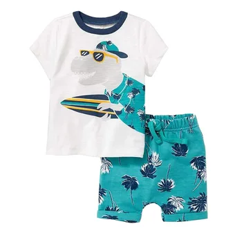 Дети 2022 года, Новые Летние Костюмы для мальчиков, Милая футболка с мультяшным принтом + Клетчатые Короткие штаны, Комплект одежды из 2 предметов для детей 2-7 лет  3