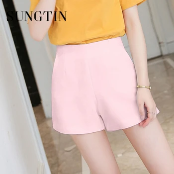 Sungtin, повседневные розовые широкие шорты с высокой талией, женские простые однотонные офисные женские короткие брюки, 5 цветов, летние шикарные шорты Y2K.  5