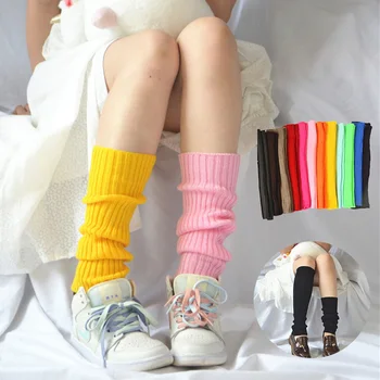 Новые Корейские гетры Sweet Girl ярких цветов, вязаный чехол для ног, Женский однотонный осенне-зимний стильный эластичный носок с длинной трубкой  10
