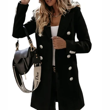 Женские зимние пальто Модная одежда С длинным рукавом, однотонное пальто на пуговицах, женские повседневные Элегантные куртки  5