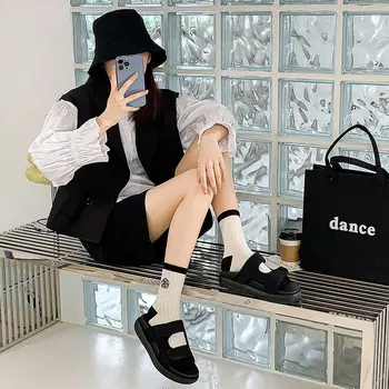 Хлопковые спортивные носки в черно-белую полоску, женские Корейские чулки, японские модные трикотажные носки Harajuku Vintage High Long  5