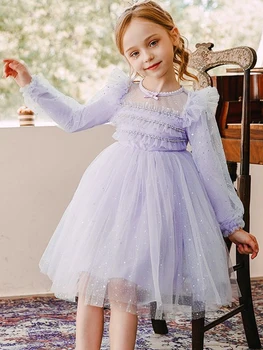 Платье принцессы для девочек, Весна 2023, Новое Детское Модное Платье С длинным рукавом, Детское Весеннее платье, Милое  5