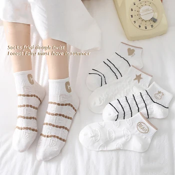Новые весенне-летние тонкие женские носки в японском стиле с милым мелким вырезом, белые мультяшные женские носки kawaii  5