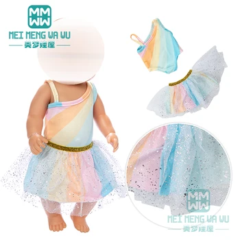 Одежда для куклы, подходящая для новорожденной куклы 43 см, модная юбка на подтяжках, Радужное платье  3