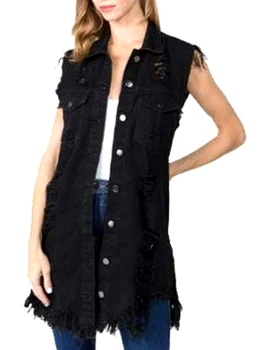 S-3XL Джинсовый Жилет средней длины, женский Рваный кардиган с кисточками, пальто, Модная джинсовая куртка без рукавов в стиле Хай-Стрит  5