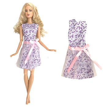 1 шт. Модное платье без рукавов, ярко-фиолетовая рубашка в горошек, розовое платье с бантом для куклы Барби, аксессуары для девочек, игрушки  3