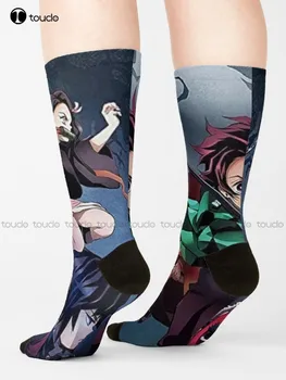 Носки из аниме Ds Demon Slayer Kimetsu No Yaiba для женщин, высококачественные милые элегантные носки из милого мультфильма Каваи, милые хлопковые носки в стиле харадзюку  1