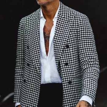 Тонкая клетчатая повседневная деловая одежда, сшитый пиджак, мужской британский деловой элегантный джентльменский вечерний костюм в стиле ретро  5