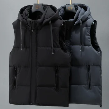 L-8XL Оверсайз, Осенне-Зимний Жилет для мужчин, 2023, Новая толстая теплая куртка без рукавов с капюшоном, повседневный жилет высокого качества Плюс Размер  4