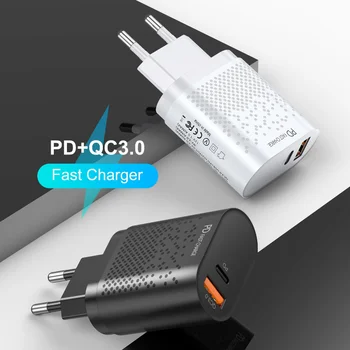 DIXSG EOENKK Qc3.0 Зарядное устройство Fast Charge PD мощностью 18 Вт для Apple Android USB-A + Type-c, Двухпортовый разъем для зарядки стандарта США  5