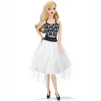 Черно-белое платье с бахромой для куклы Барби, наряды, вечернее платье, топ, юбки, аксессуары для кукол ручной работы, 1: 6, Детские игрушки  5