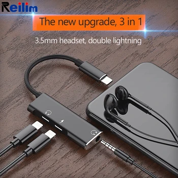 Reilim OTG 3 в 1 аудио для двойного освещения в разъем 3,5 мм для зарядки телефонной гарнитуры конвертер для iphone 7plus 8 X музыкальный вызов  5