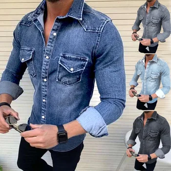 TPJB Новые мужские джинсовые куртки, джинсовая верхняя одежда с длинным рукавом, большие размеры, мужская модная осенняя Повседневная уличная джинсовая куртка в тонком стиле  4