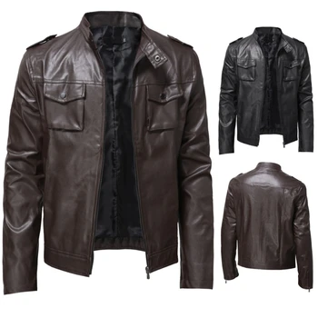 Мужская кожаная куртка, деловая, модная, подходит для мотоциклетной одежды, спортивная куртка, высококачественная, облегающая, мужская куртка  5