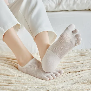Женские носки с пятью пальцами Повседневные однотонные носки с глубоким вырезом на лодыжке Женские летние сетчатые Дышащие невидимые носки без показа Тапочки  5