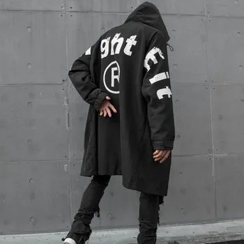 Осень зима мужская черная длинная куртка в стиле хип-хоп, пальто с капюшоном, мужская винтажная уличная одежда в стиле панк, готический плащ, chaqueta hombre  4