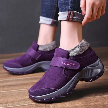 Женская обувь, увеличивающая рост, Фиолетовые Модные Кроссовки на платформе, Теплая спортивная обувь Sapato Feminino, Зимняя женская обувь для бега  5