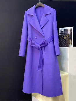 Высококачественное двустороннее кашемировое пальто с воротником для костюма, женское пальто средней длины 2022, новое шерстяное пальто для похудения, осенне-зимнее  3