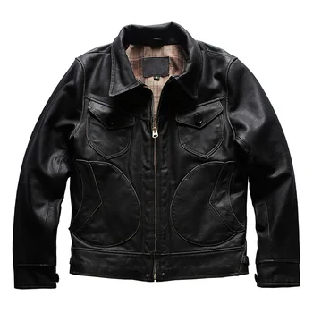 Специальное предложение! Куртка из воловьей кожи первого слоя, мотоциклетная кожаная куртка, мужское пальто из натуральной кожи  3
